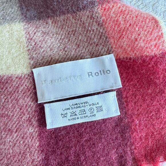 Paulette Rollo Red Plaid Made in Scotland Lambs Wool Fringe Blanket 58x80 - Picture 2 of 4